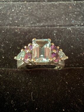 Sterling Silver Aquamarine and Amethyst Cocktail Ring - Blue and Purple